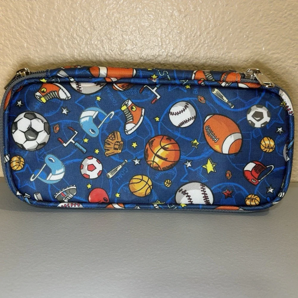 Sports Theme Pencil Case Zip Roomy by FlowFly Football Baseball‎ Basketball Kids